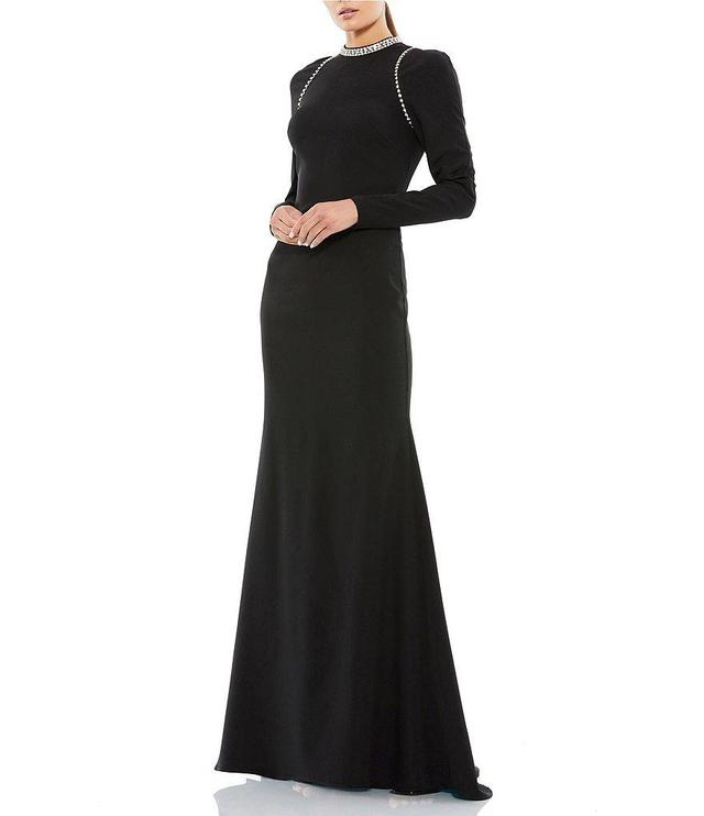 Mac Duggal Beaded Crew Neck Long Sleeve Gown Product Image