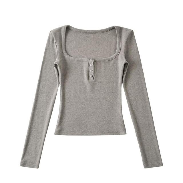 Long Sleeve Henley Plain Tee Product Image