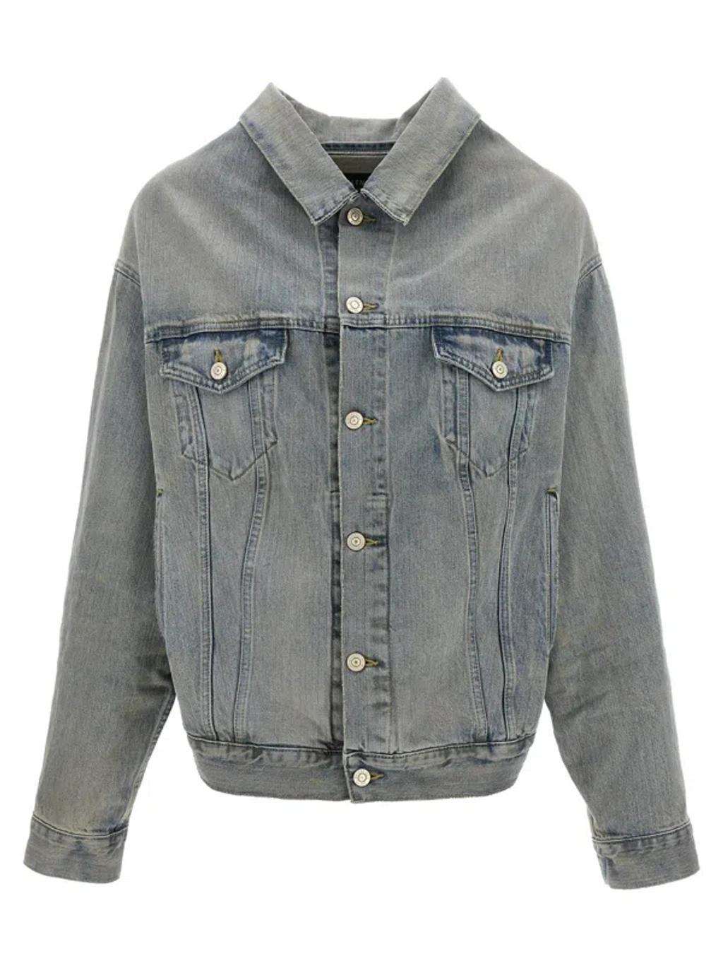 BALENCIAGA Off-shoulder Denim Jacket Casual Jackets, Parka In Blue product image