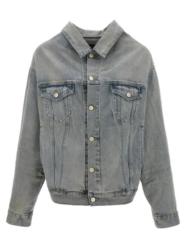 BALENCIAGA Off-shoulder Denim Jacket Casual Jackets, Parka In Blue Product Image