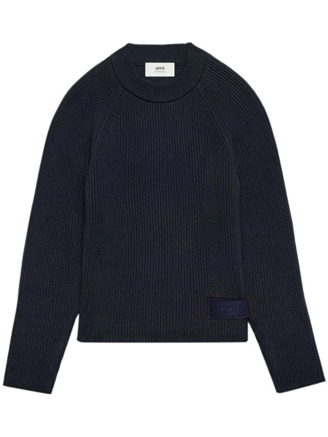 Ami Crewneck Knitted Jumper In Black Product Image