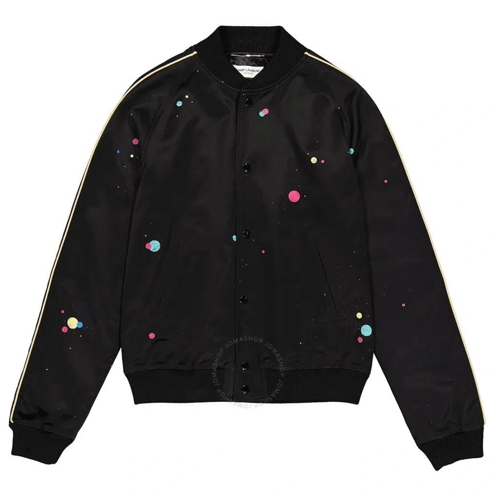 Men's Black Galaxy Logo-printed Bomber Jacket Product Image