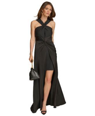 Donna Karen Womens Halterneck Twist-Front Open Gown Product Image