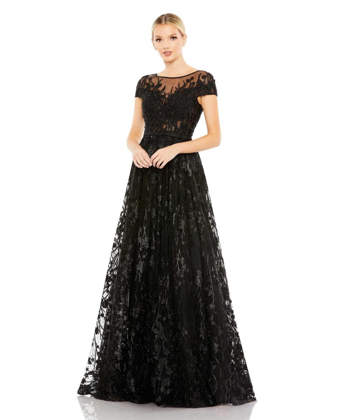 Womens Embellished Tulle A-Line Gown Product Image