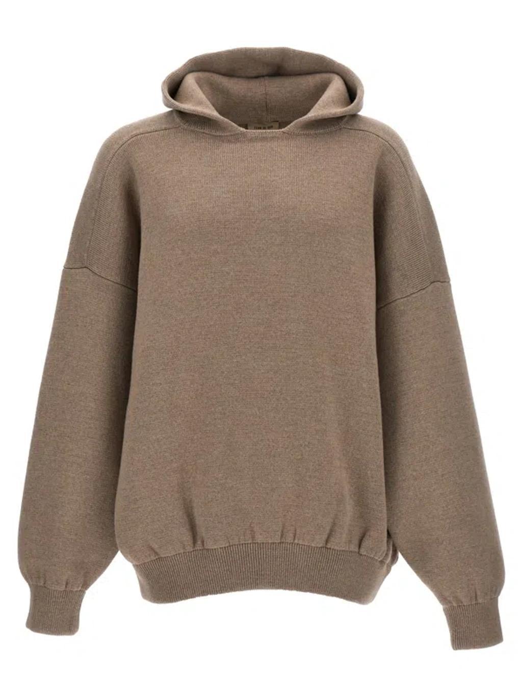 FEAR OF GOD Boucle Knit Hoodie Sweater, Cardigans Beige In Brown Product Image