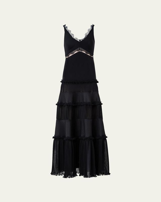 Crepe Layered Midi Dress with Lace Details Product Image