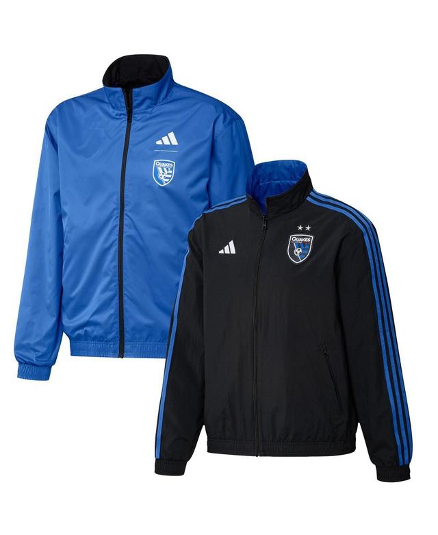 Mens adidas Black and Blue San Jose Earthquakes 2023 On-Field Anthem Full-Zip Reversible Team Jacket - Black Product Image