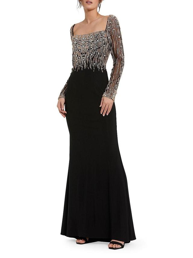 Womens Beaded Square Neck Column Gown Product Image