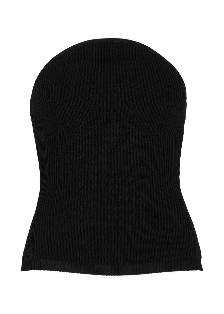 KHAITE Jericho Strapless Ribbed-knit Top In Black Product Image