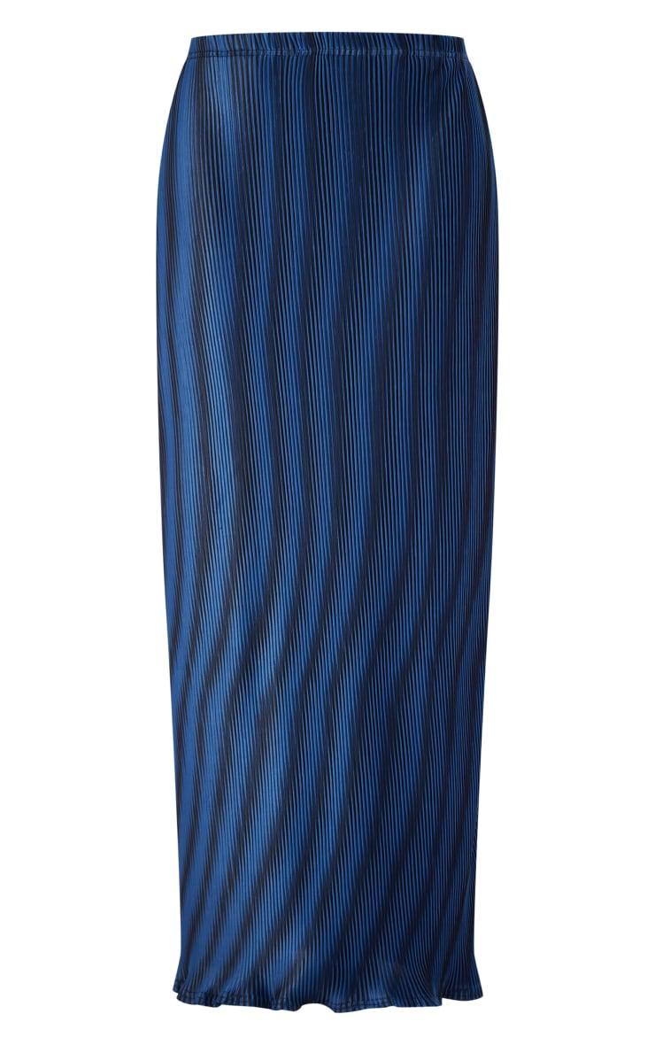 Dark Blue Printed Plisse Maxi Skirt Product Image