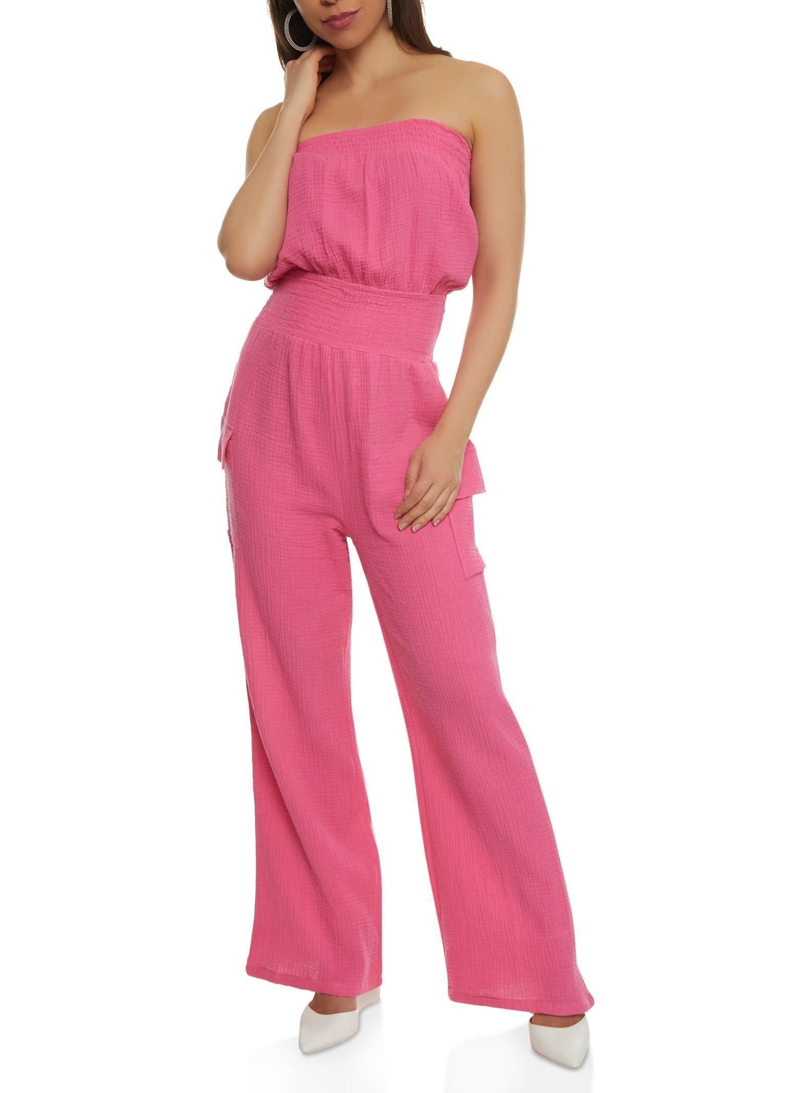 Womens Strapless Smocked Jumpsuit Product Image