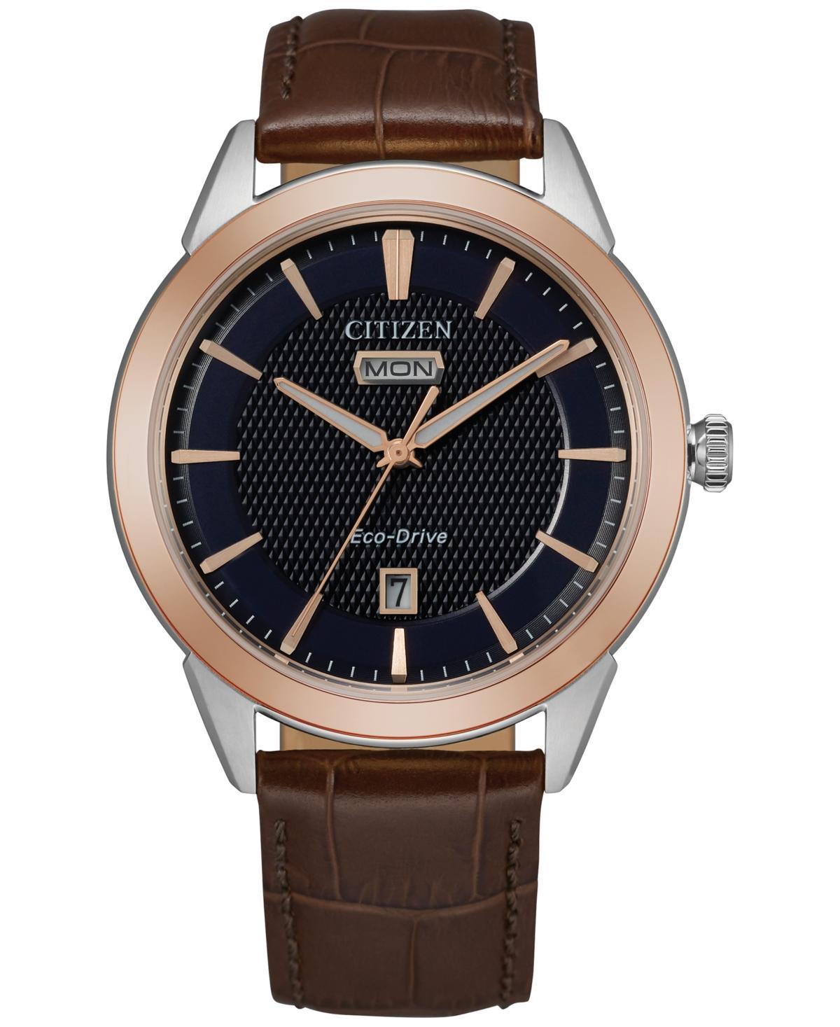 Citizen Mens Eco Day & Date Gold Dial Watch Brown Product Image