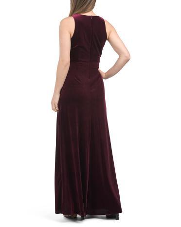 Sleeveless Velvet Gown With Cascading Ruffle for Women Product Image