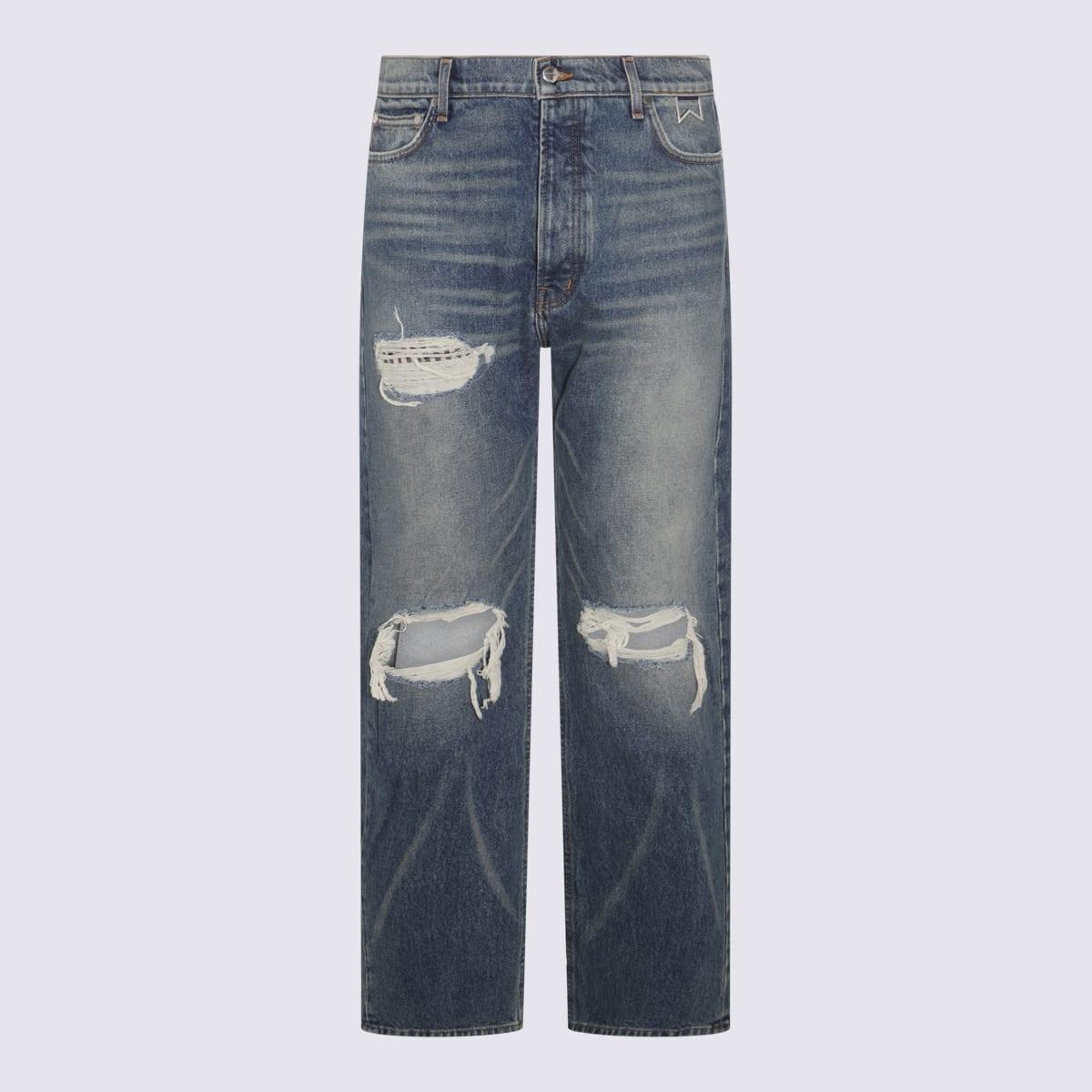 RHUDE Indigo Denim Used Jeans In Blue Product Image