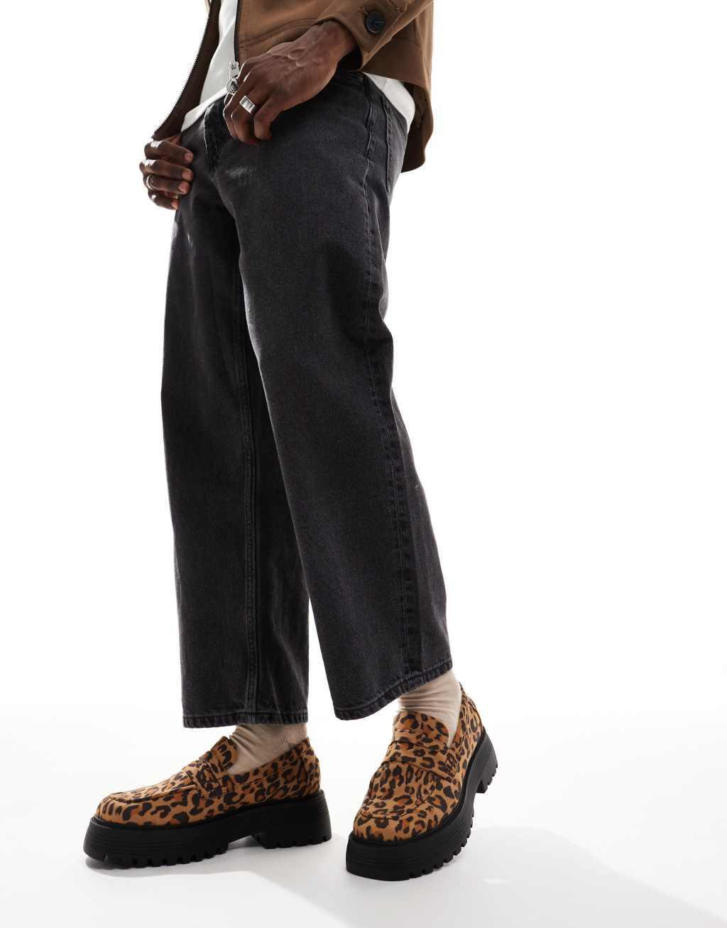 ASOS DESIGN chunky loafers in faux leopard print Product Image