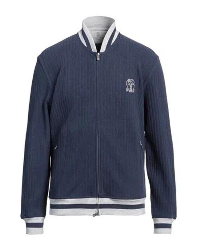 BRUNELLO CUCINELLI Men's Ribbed Logo Jacket In Blue Product Image