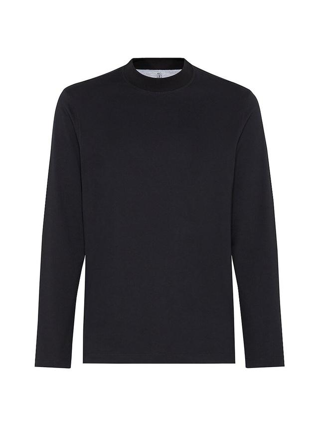 Mens Cotton Jersey Mock Neck Long Sleeve T-Shirt Product Image