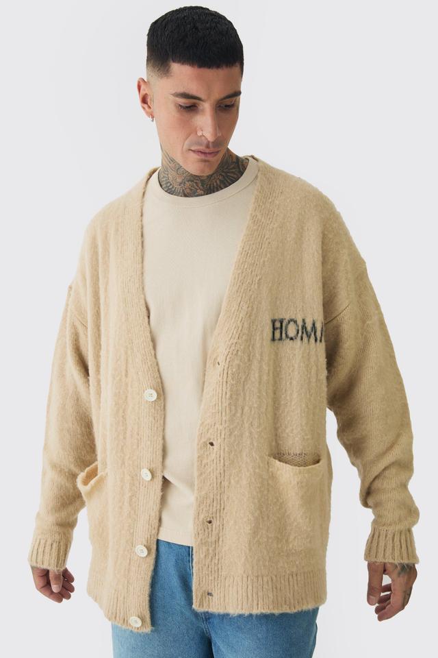 Mens Cream Tall Homme Fluffly Knit Cardigan, Cream Product Image