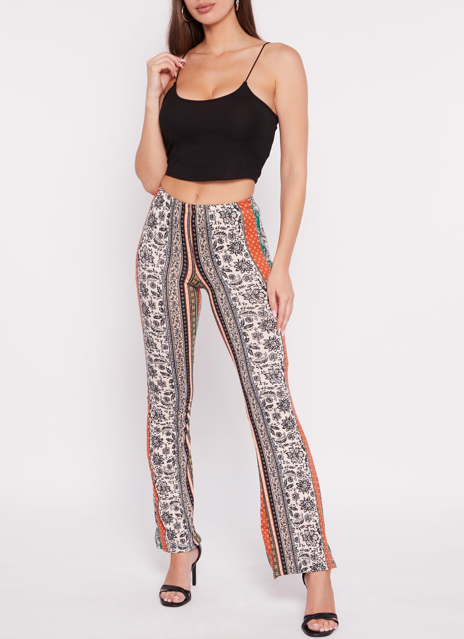 Womens Floral Border Print Boho Pants Product Image