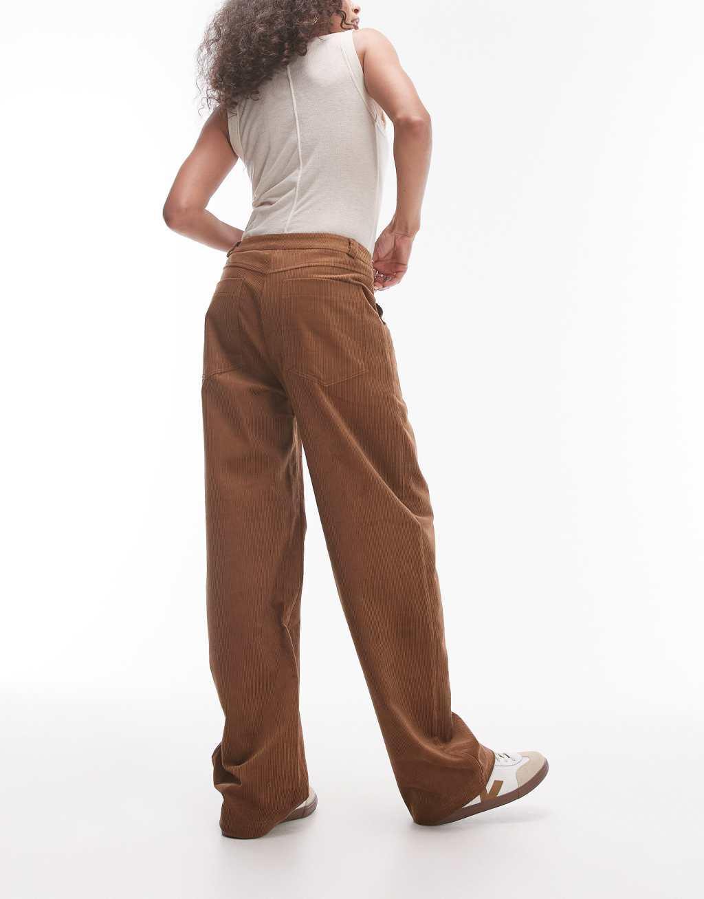 Topshop relaxed fit tailored corduroy pants in brown Product Image