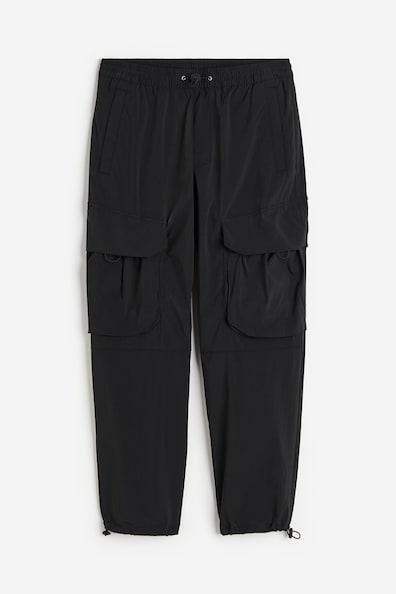 H & M - Relaxed Fit Nylon Cargo Pants - Black Product Image