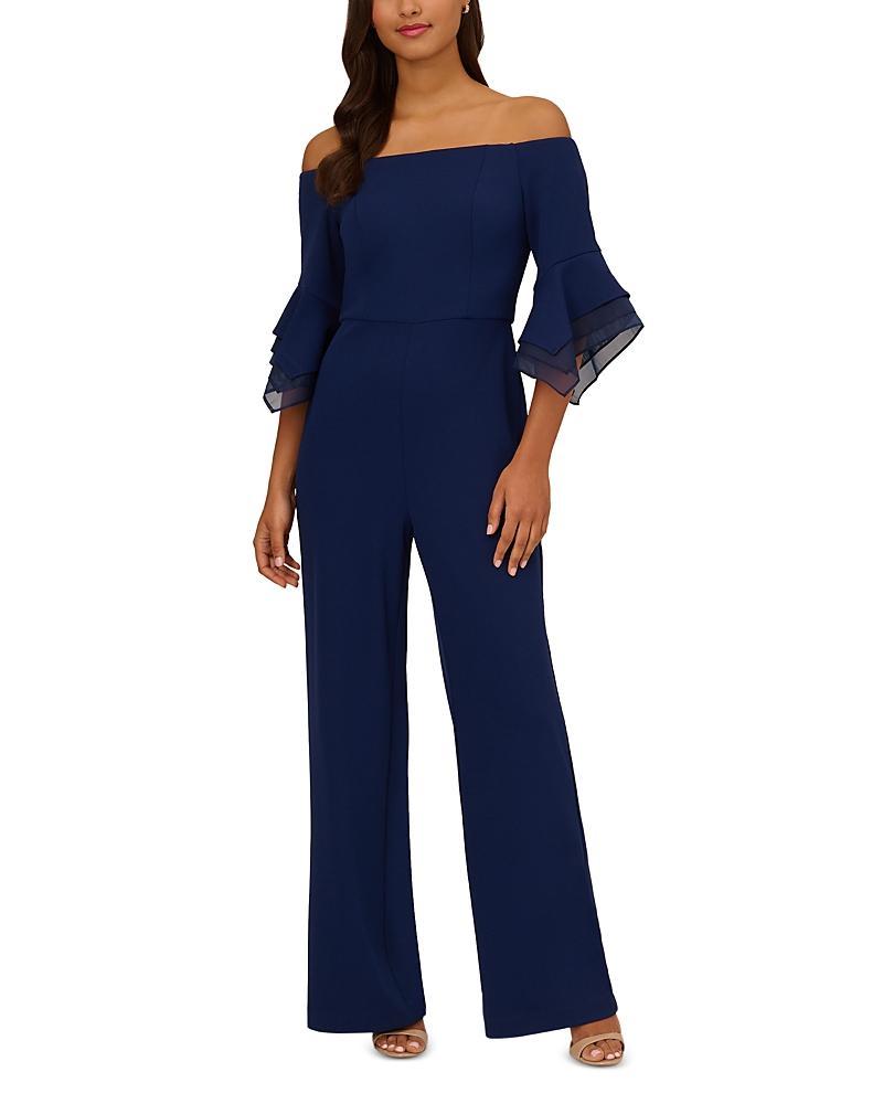 Adrianna Papell Off the Shoulder Wide Leg Organza Crepe Jumpsuit Product Image