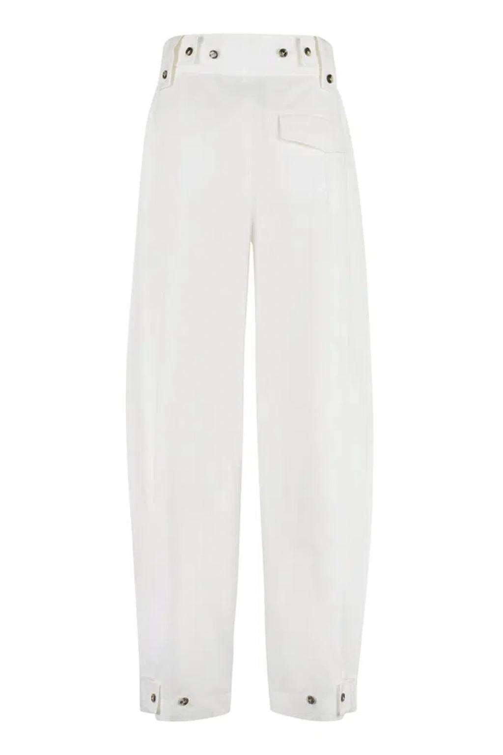 High Waist Tapered Fit Trousers In White Product Image