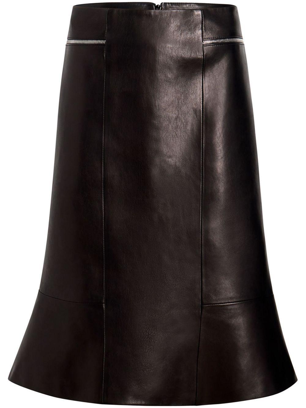 Francine Flared Leather Midi Skirt In Black Product Image