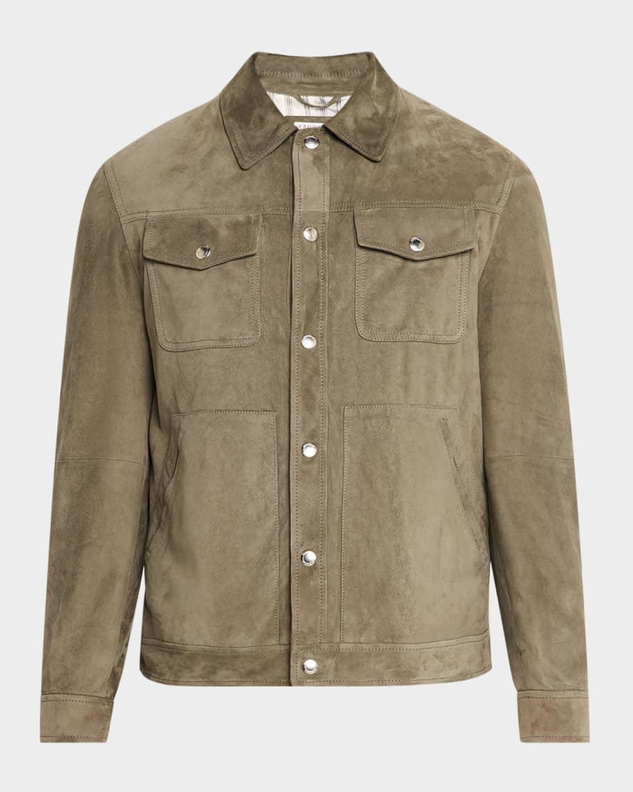 Mens Suede Snap-Front Trucker Jacket Product Image