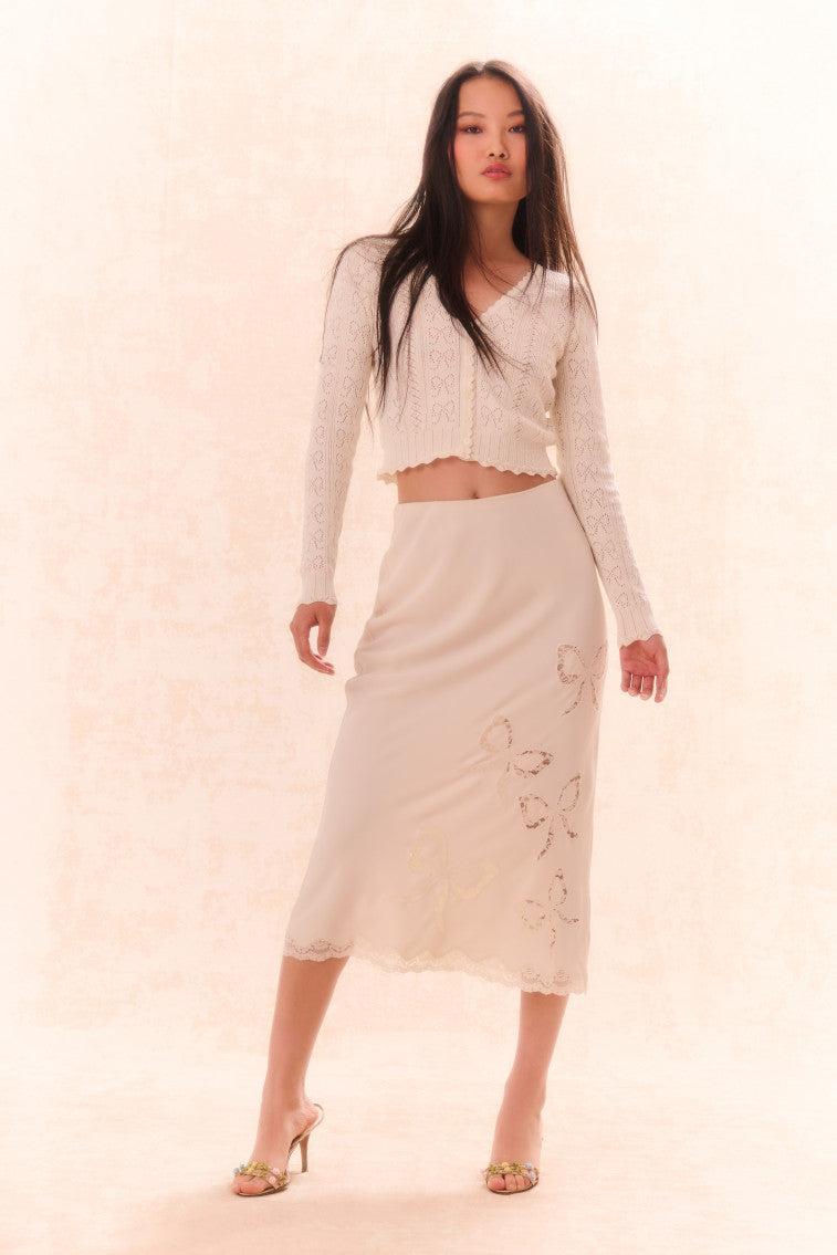 Darion Scallop Lace Bow Midi Skirt Product Image