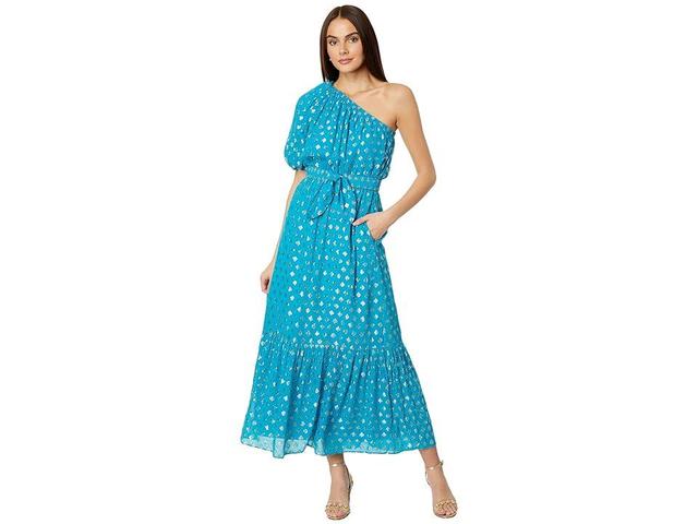 Lilly Pulitzer Zelalynn One Shoulder Maxi Rhapsody Pattern Play Viscose Metallic Clip) Women's Dress Product Image