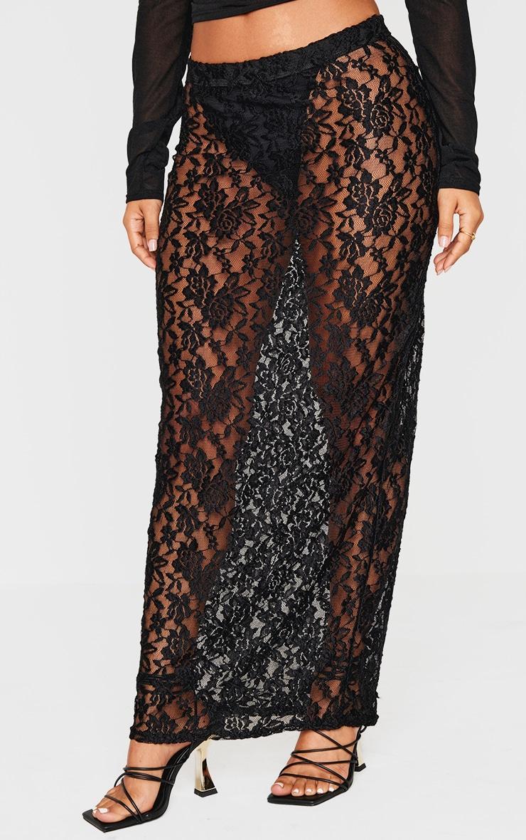 Petite Black Lace Maxi Skirt Product Image