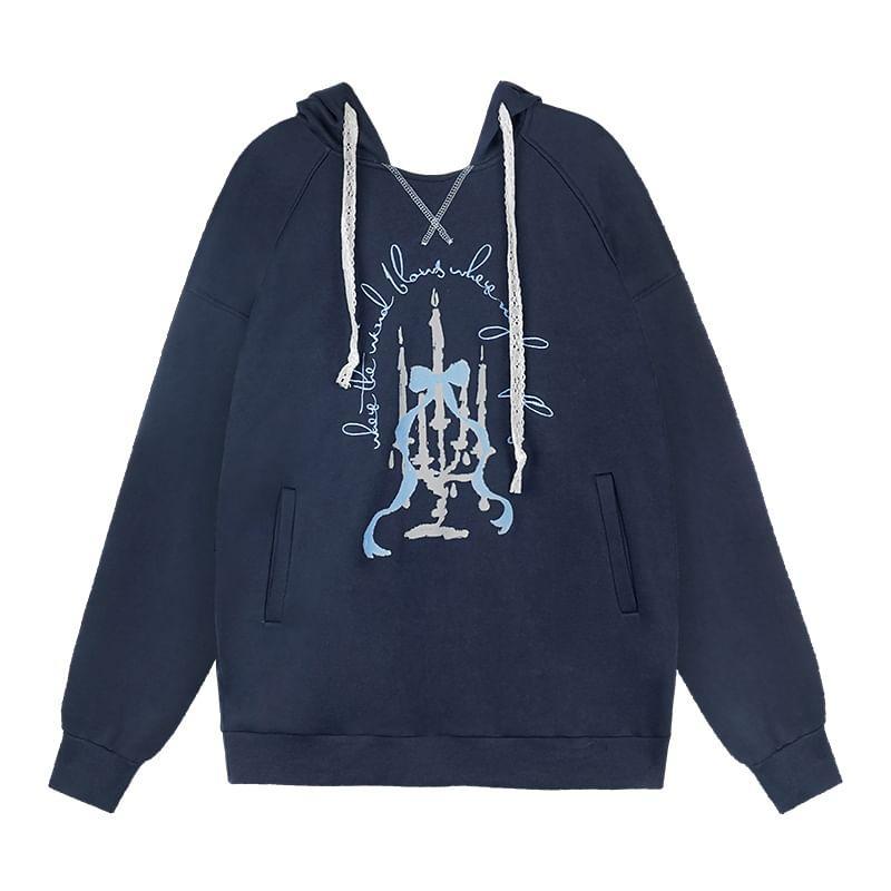 Long-Sleeve Bow Print Hoodie Product Image