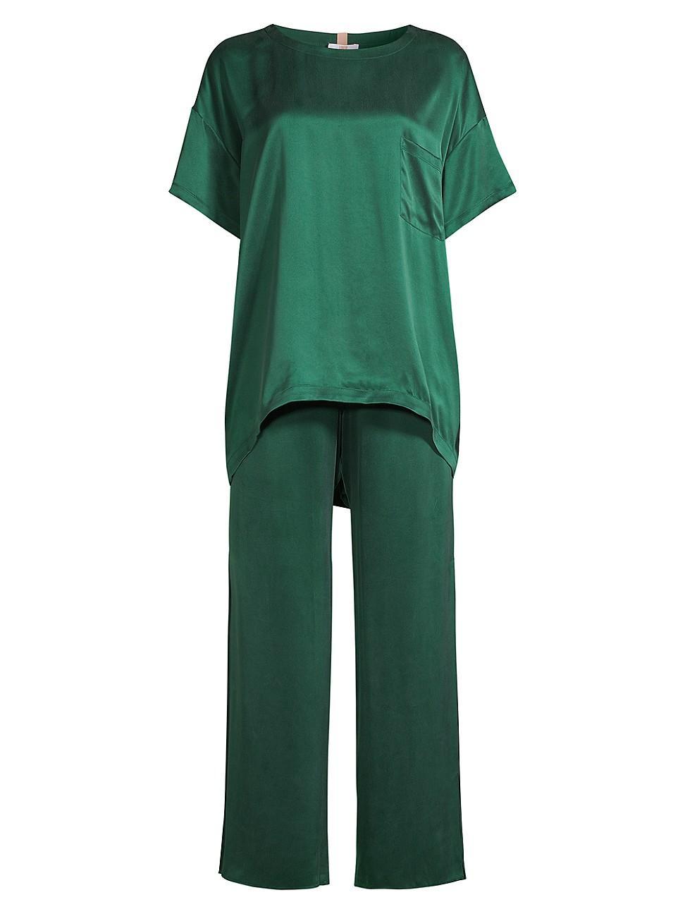 Womens Washable Silk Tee 2-Piece Pajama Set Product Image