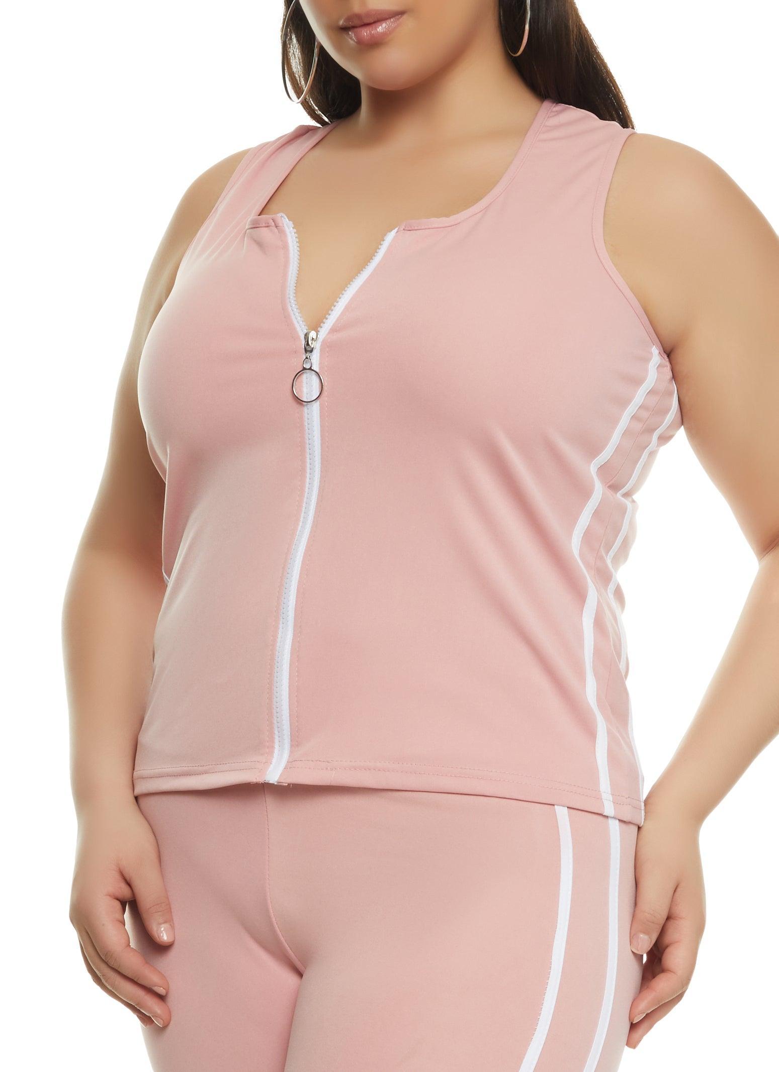 Womens Plus Size Varsity Stripe Zip Front Tank Top Product Image