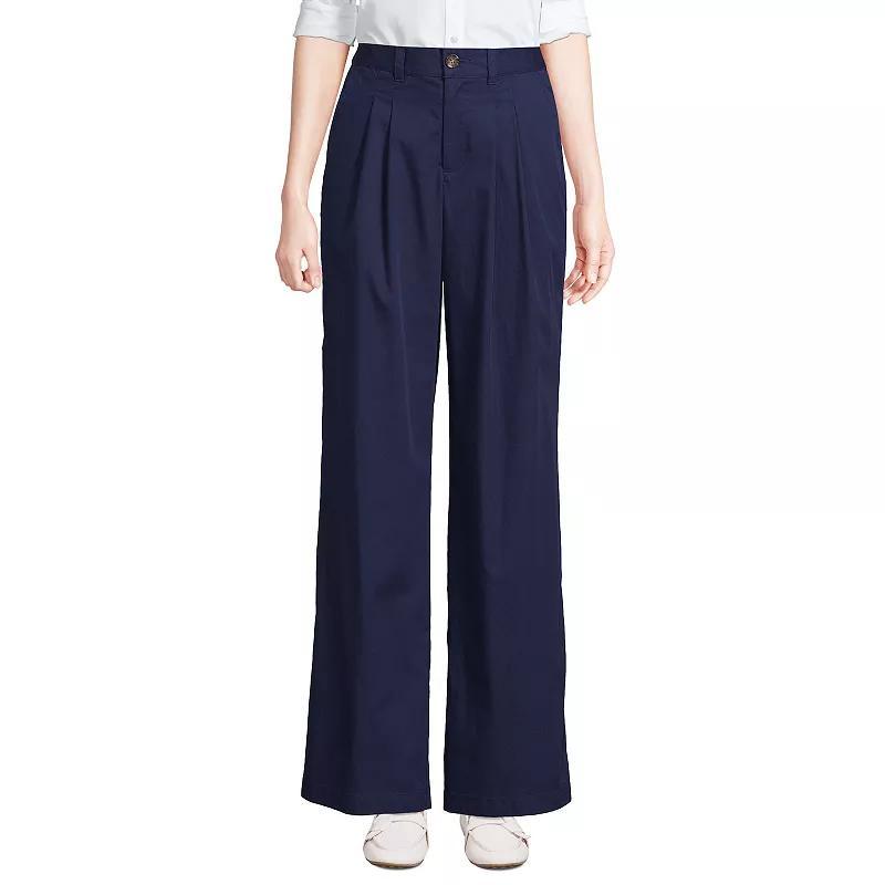 Womens Lands End High Rise Crisp Poplin Chino Wide Leg Pants Deep Blue Product Image