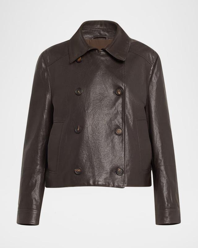 Shiny Leather Double-Breasted Jacket Product Image