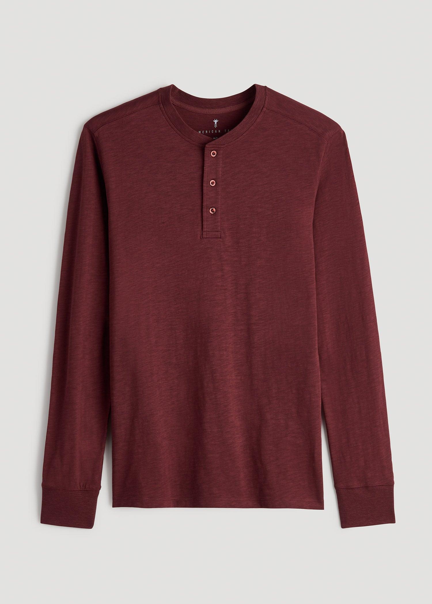 Men's Tall Three Button Long Sleeve Slub Henley in Red Ochre Male Product Image