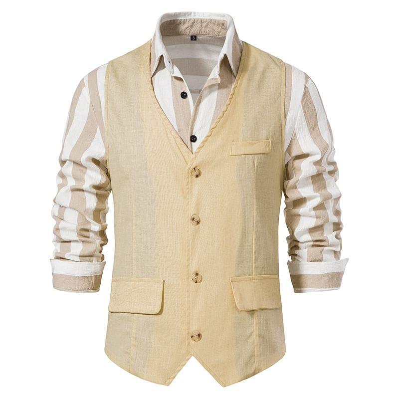 V-Neck Plain Button Vest Product Image