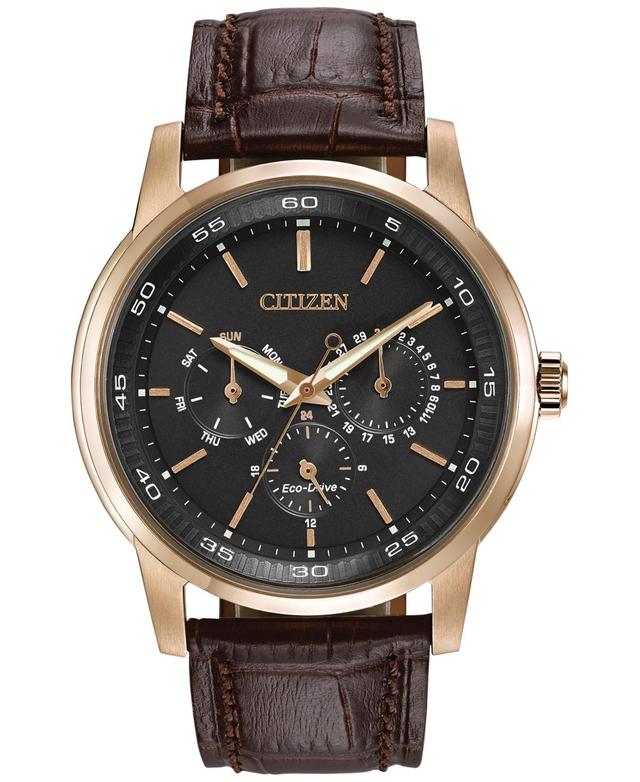 Citizen Mens Dress Eco-Drive Black-Brown Leather Strap Watch 44mm BU2013-08E Product Image