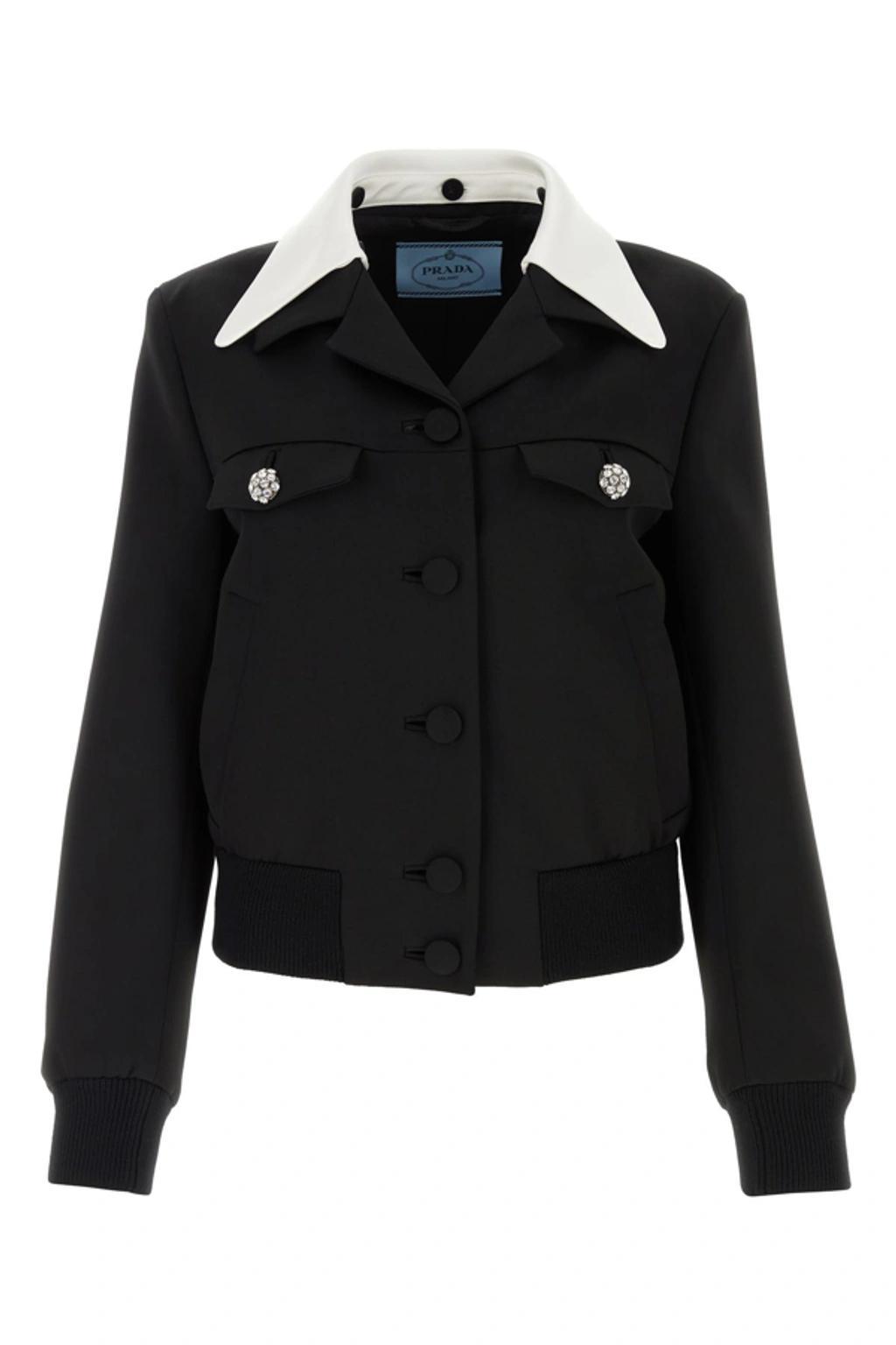 Single-breasted Wool And Satin Jacket In Nero Product Image