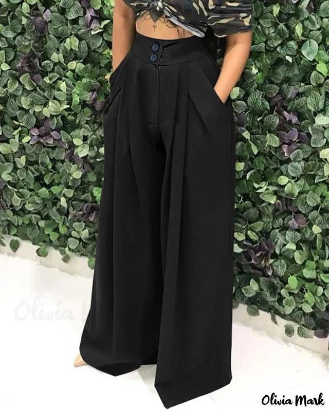 Olivia Mark – Wide Leg Pants with Ruched Pocket Accents Product Image