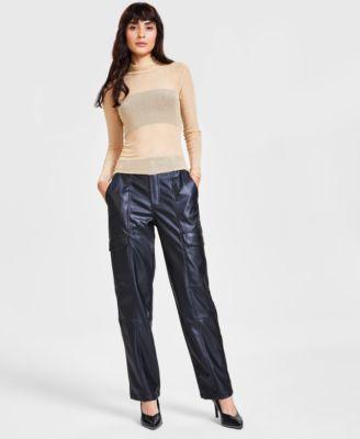 Bar Iii Womens Mock Neck Long Sleeve Top Faux Leather Cargo Pants Created For Macys Product Image