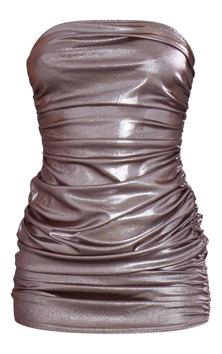 Bronze Ruched Metallic Bandeau Mini Dress Product Image