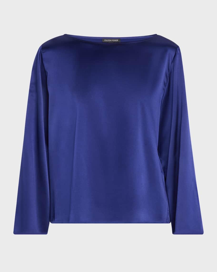 Bateau-Neck Silk Charmeuse Top Product Image