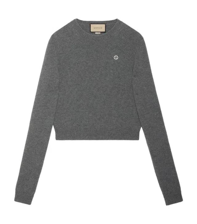 Gg-embroidered Cashmere Jumper In Grey Product Image