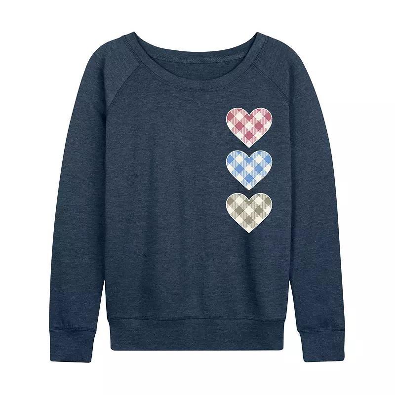 Womens Gingham Hearts Slouchy Graphic Sweatshirt Grey Indigo Product Image