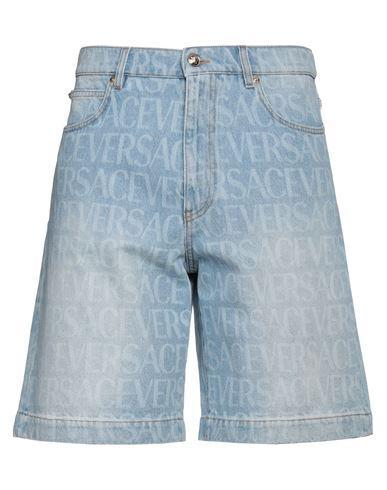 VERSACE Man Denim Shorts Blue Size 33 Cotton, Calfskin Product Image