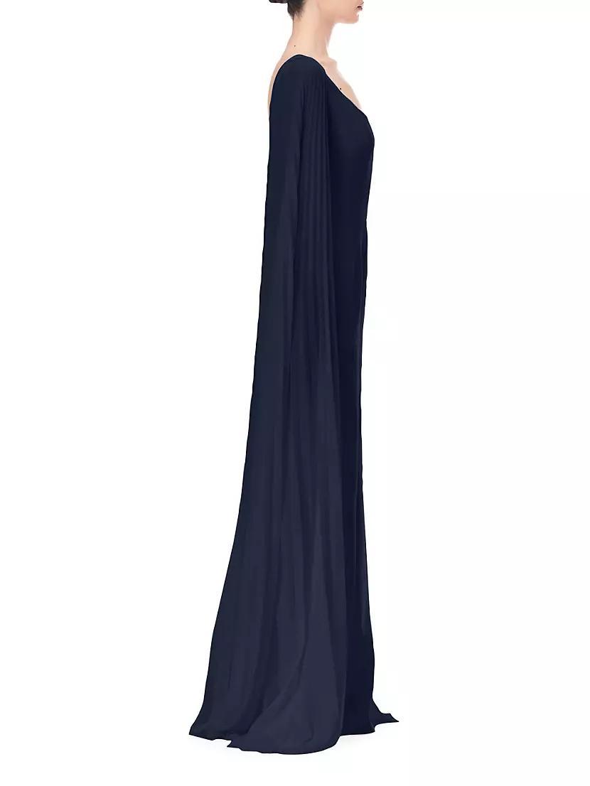 Crepe Pleated Cape-Sleeve Maxi Dress Product Image