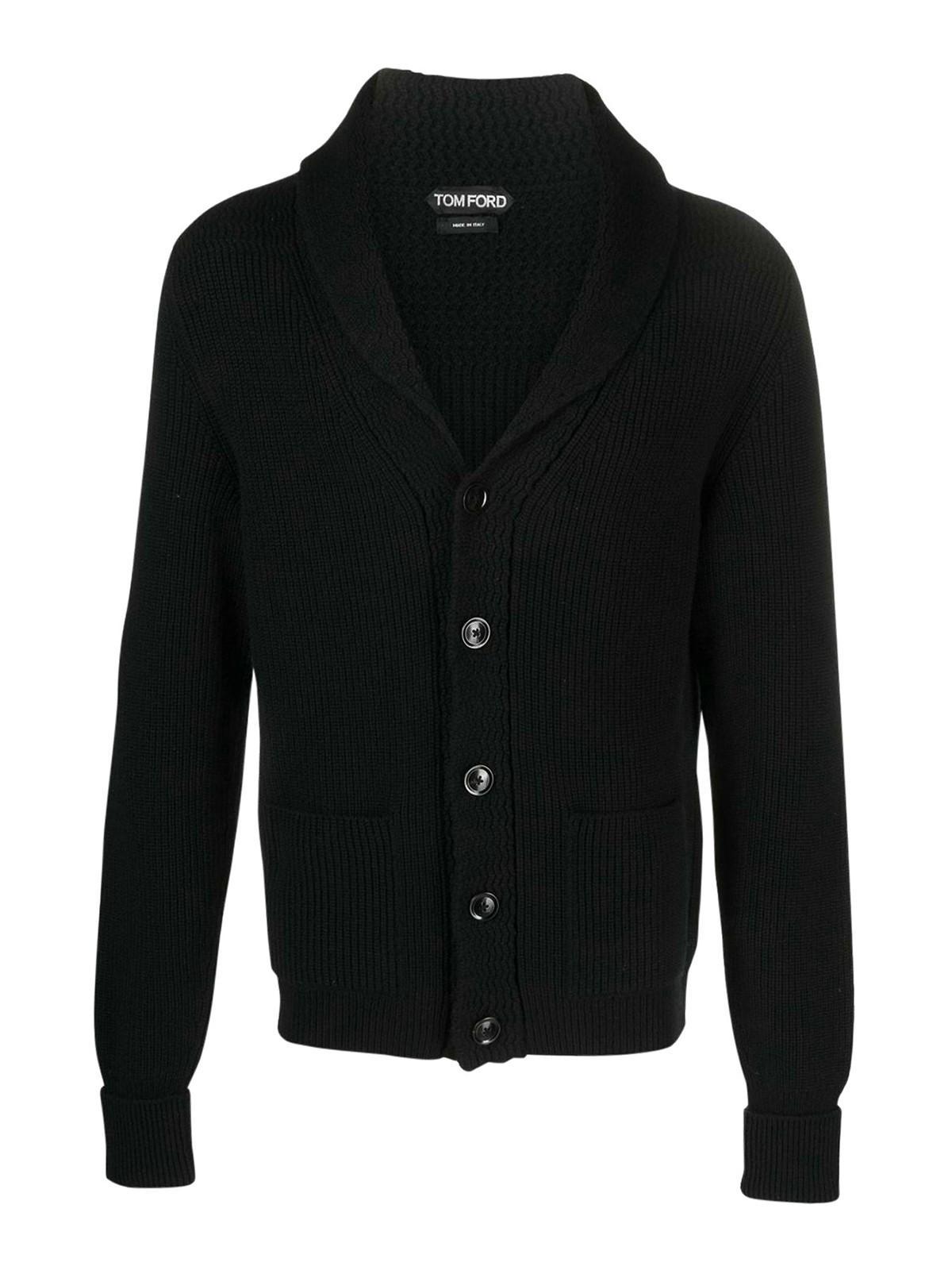 TOM FORD Ribbed Cashmere Cardigan With Buttons In Black Product Image